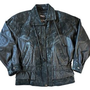 Vintage 90s Wilsons Leather Snake Embossed Black Jacket Thinsulate XS